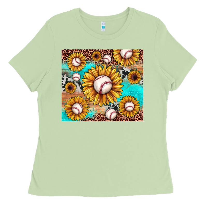 Baseball Leopard Turquoise Sunflower Ladies Tee by JahusDesignShop | Teevron