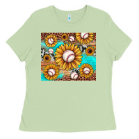 Matcha baseball leopard turquoise sunflower Ladies Tee - JahusDesignShop