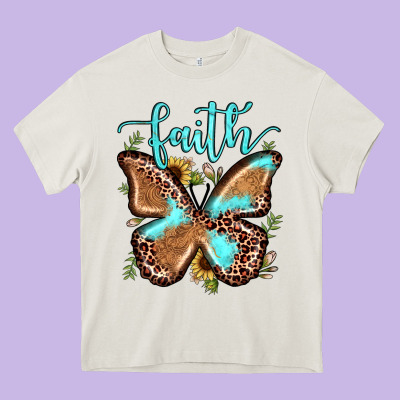 Faith Leopard Butterfly Heavy Core Tee Designed By Jahusdesignshop
