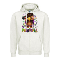 Oatmeal Heather mardi gras principal afro messy bun Zipper Hoodie - texasbilliewilder