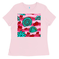 Bubblegum Pink valentines day turquoise gemstone  and hearts Ladies Tee - BundleAndBundleShop