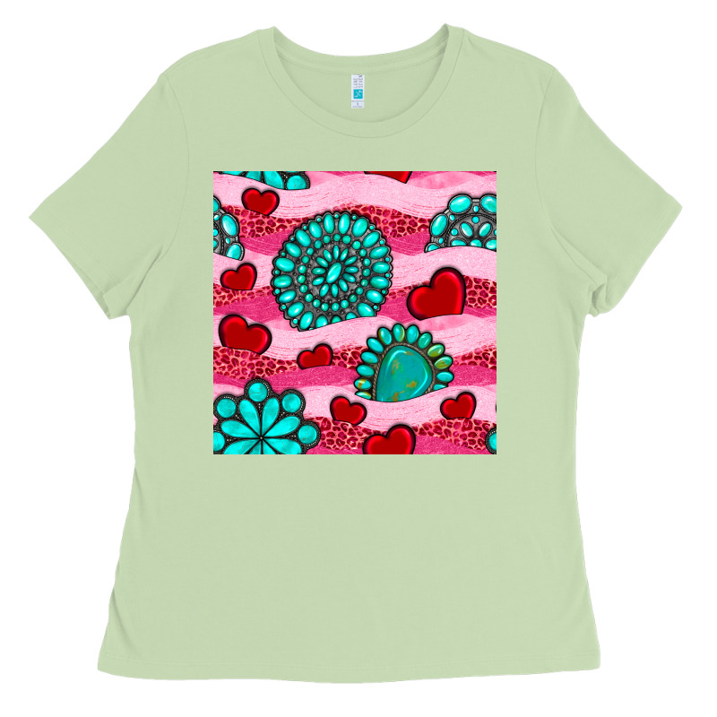 Valentines Day Turquoise Gemstone  And Hearts Ladies Tee by BundleAndBundleShop | Teevron