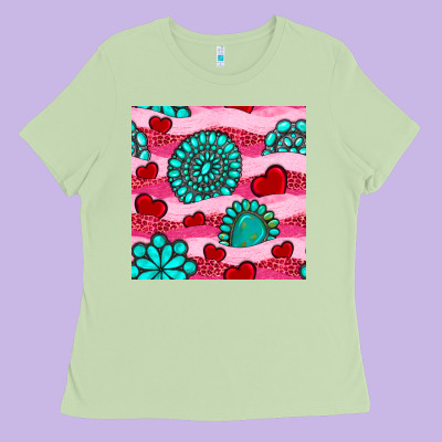Valentines Day Turquoise Gemstone  And Hearts Ladies Tee Designed By Bundleandbundleshop