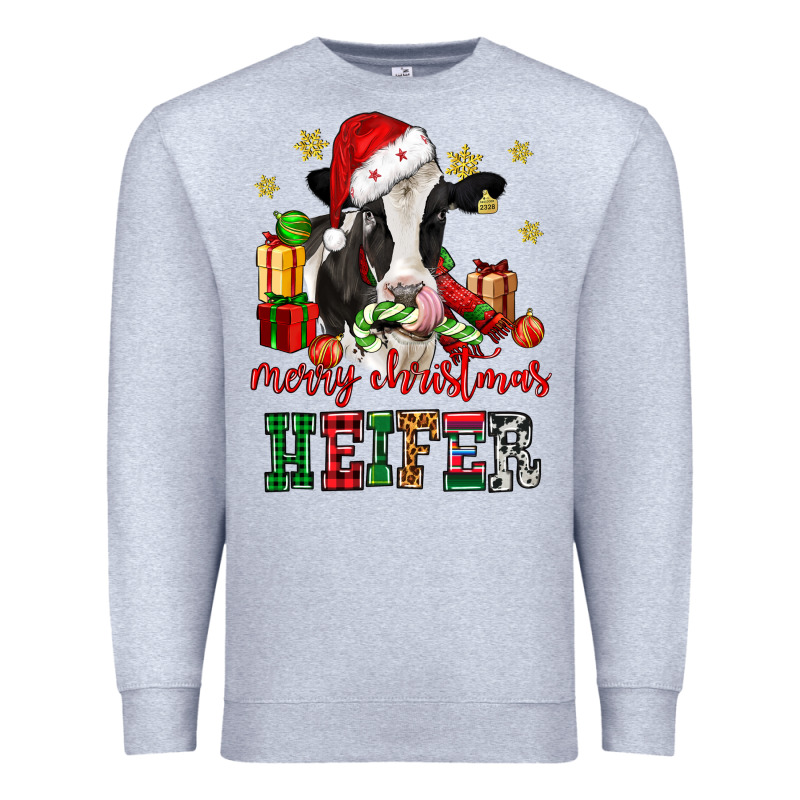 Merry Christmas Heifer Cow Premium Sweatshirt by CowGirlArtShop | Teevron