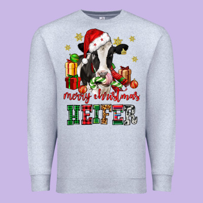 Merry Christmas Heifer Cow Premium Sweatshirt Designed By Cowgirlartshop