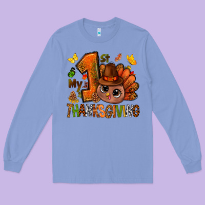 My First Thanksgiving With Turkey Bbs Long Sleeve Tee Designed By Bundleandbundleshop