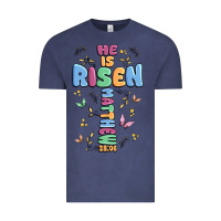 Vintage Denim he is risen cross Vintage Tee - MaliasSmallBusiness