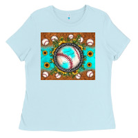 Baby Blue baseball turquoise sunflower Ladies Tee - JahusDesignShop