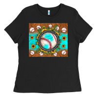 Black baseball turquoise sunflower Ladies Tee - JahusDesignShop