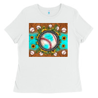 White baseball turquoise sunflower Ladies Tee - JahusDesignShop