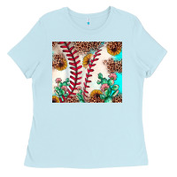 Baby Blue baseball leopard turquoise cactus sunflower Ladies Tee - JahusDesignShop