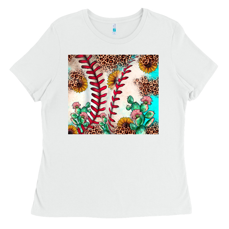 Baseball Leopard Turquoise Cactus Sunflower Ladies Tee by JahusDesignShop | Teevron