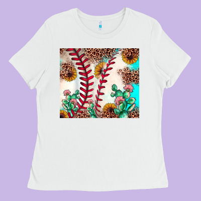 Baseball Leopard Turquoise Cactus Sunflower Ladies Tee Designed By Jahusdesignshop