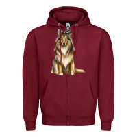 Burgundy collie with bandanna Zipper Hoodie - texasbilliewilder