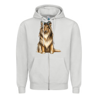 Dove Grey collie with bandanna Zipper Hoodie - texasbilliewilder