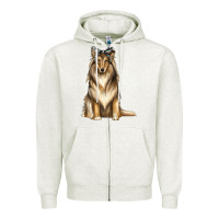 Oatmeal Heather collie with bandanna Zipper Hoodie - texasbilliewilder