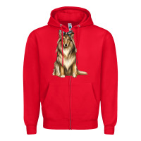 Red collie with bandanna Zipper Hoodie - texasbilliewilder