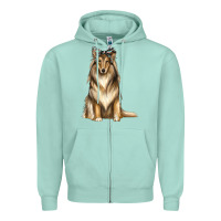 Seafoam collie with bandanna Zipper Hoodie - texasbilliewilder