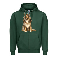 Sports Green collie with bandanna Zipper Hoodie - texasbilliewilder