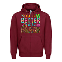 Burgundy Life is better at the beach Zipper Hoodie - NancyCooperArtShop