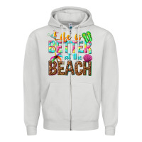 Dove Grey Life is better at the beach Zipper Hoodie - NancyCooperArtShop