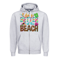 Heather Grey Life is better at the beach Zipper Hoodie - NancyCooperArtShop