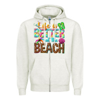 Oatmeal Heather Life is better at the beach Zipper Hoodie - NancyCooperArtShop