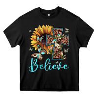 Black believe leopard cross sunflower butterfly Heavy Core Tee - JahusDesignShop