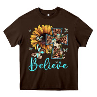 Chocolate Brown believe leopard cross sunflower butterfly Heavy Core Tee - JahusDesignShop