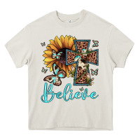 Cream believe leopard cross sunflower butterfly Heavy Core Tee - JahusDesignShop