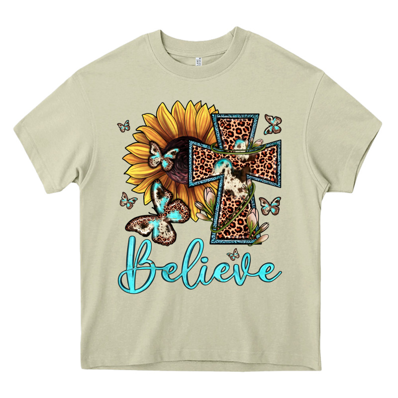 Believe Leopard Cross Sunflower Butterfly Heavy Core Tee by JahusDesignShop | Teevron