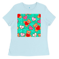 Baby Blue valentines day teddy bears and cookies seamless pattern Ladies Tee - BundleAndBundleShop