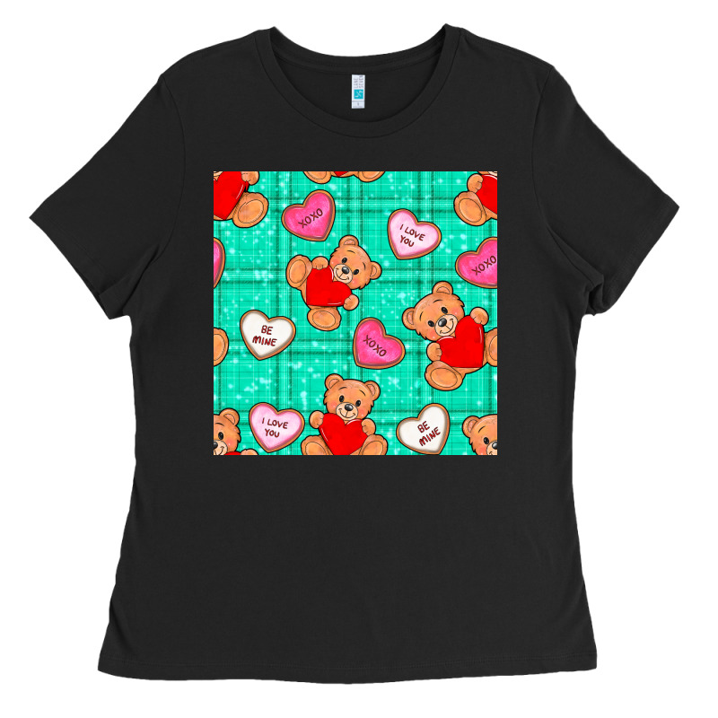 Valentines Day Teddy Bears And Cookies Seamless Pattern Ladies Tee by BundleAndBundleShop | Teevron