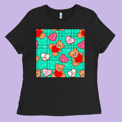 Valentines Day Teddy Bears And Cookies Seamless Pattern Ladies Tee Designed By Bundleandbundleshop