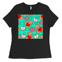 Black valentines day teddy bears and cookies seamless pattern Ladies Tee - BundleAndBundleShop
