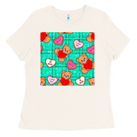 Bone valentines day teddy bears and cookies seamless pattern Ladies Tee - BundleAndBundleShop