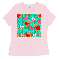 Bubblegum Pink valentines day teddy bears and cookies seamless pattern Ladies Tee - BundleAndBundleShop