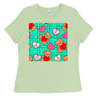 Matcha valentines day teddy bears and cookies seamless pattern Ladies Tee - BundleAndBundleShop