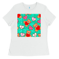 White valentines day teddy bears and cookies seamless pattern Ladies Tee - BundleAndBundleShop
