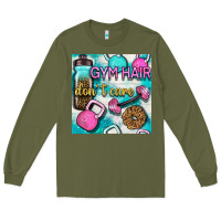 Army Green gym hair don't care clasp and water bottle with glitter seamless patte Long Sleeve Tee - BundleAndBundleShop