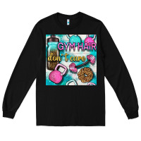 Black gym hair don't care clasp and water bottle with glitter seamless patte Long Sleeve Tee - BundleAndBundleShop