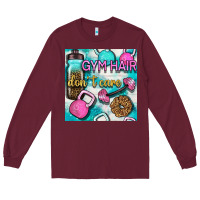 Burgundy gym hair don't care clasp and water bottle with glitter seamless patte Long Sleeve Tee - BundleAndBundleShop