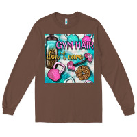 Chestnut gym hair don't care clasp and water bottle with glitter seamless patte Long Sleeve Tee - BundleAndBundleShop