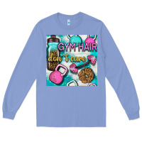 Colony Blue gym hair don't care clasp and water bottle with glitter seamless patte Long Sleeve Tee - BundleAndBundleShop