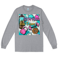 Heather Grey gym hair don't care clasp and water bottle with glitter seamless patte Long Sleeve Tee - BundleAndBundleShop