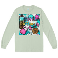 Matcha gym hair don't care clasp and water bottle with glitter seamless patte Long Sleeve Tee - BundleAndBundleShop