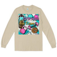 Mushroom gym hair don't care clasp and water bottle with glitter seamless patte Long Sleeve Tee - BundleAndBundleShop