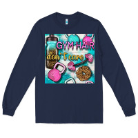 Navy gym hair don't care clasp and water bottle with glitter seamless patte Long Sleeve Tee - BundleAndBundleShop