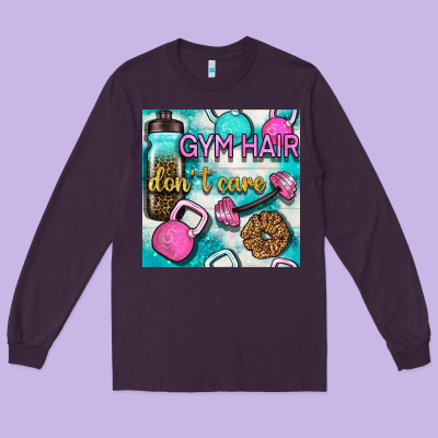Gym Hair Don't Care Clasp And Water Bottle With Glitter Seamless Patte Long Sleeve Tee Designed By Bundleandbundleshop