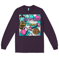 Plum gym hair don't care clasp and water bottle with glitter seamless patte Long Sleeve Tee - BundleAndBundleShop